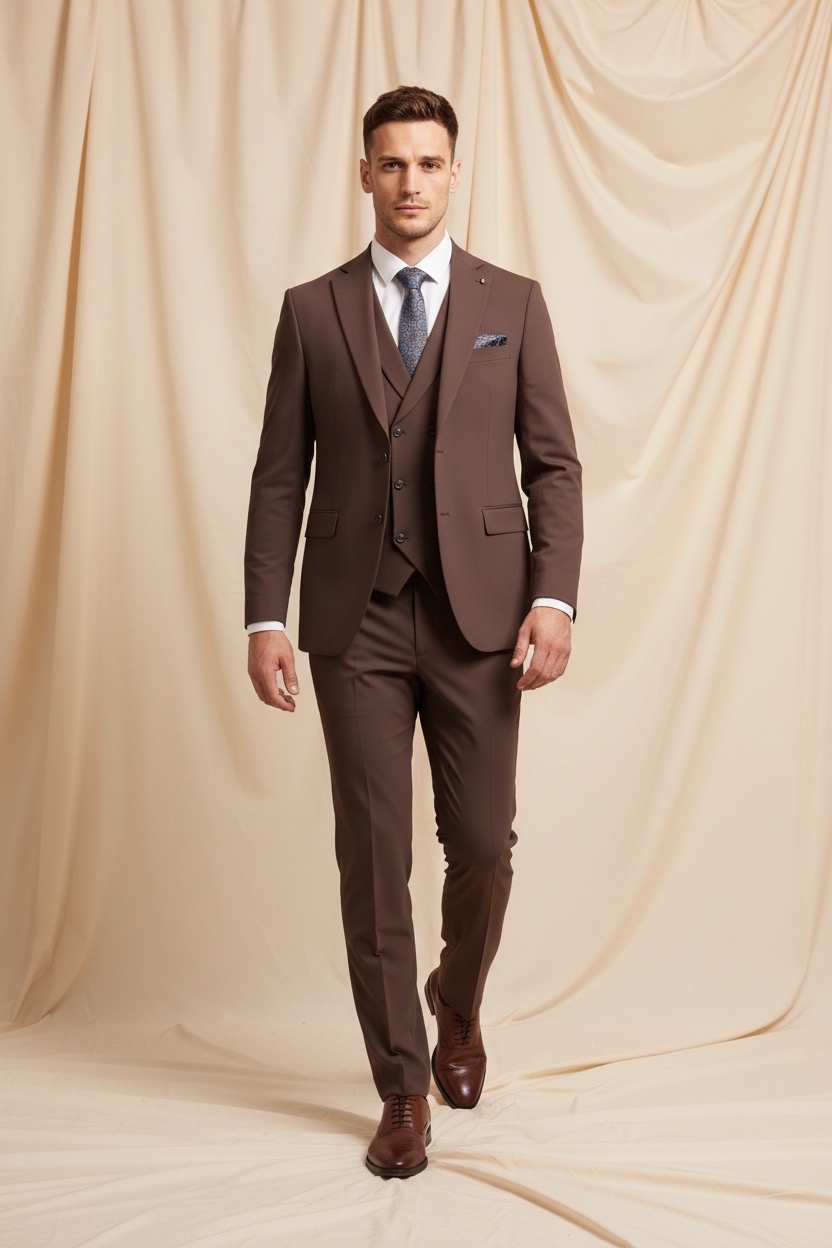 Елегантен тъмнокафяв костюм "Deep Earthy Brown" от 3 части (Slim Fit)