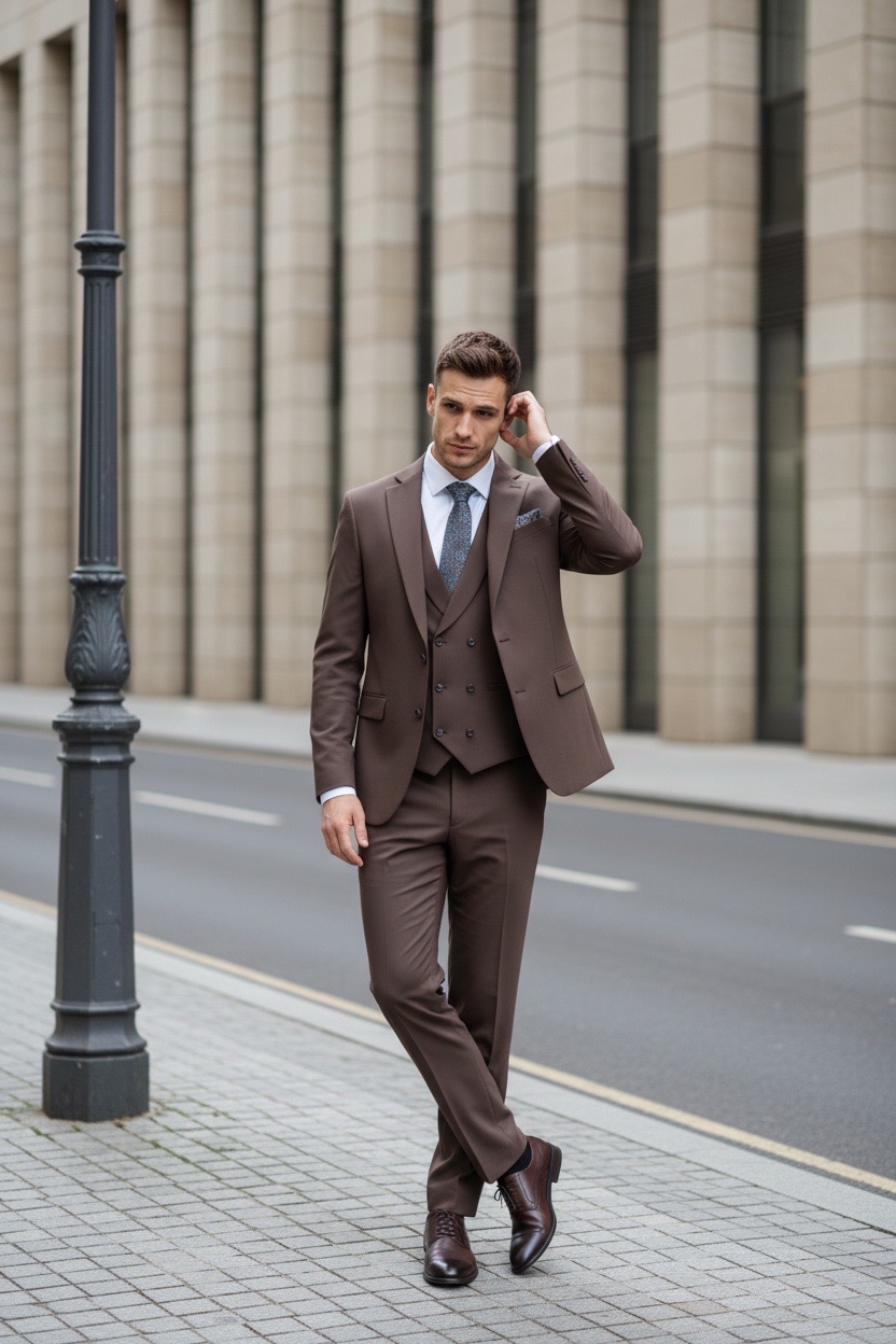 Елегантен тъмнокафяв костюм "Deep Earthy Brown" от 3 части (Slim Fit) - Image 2