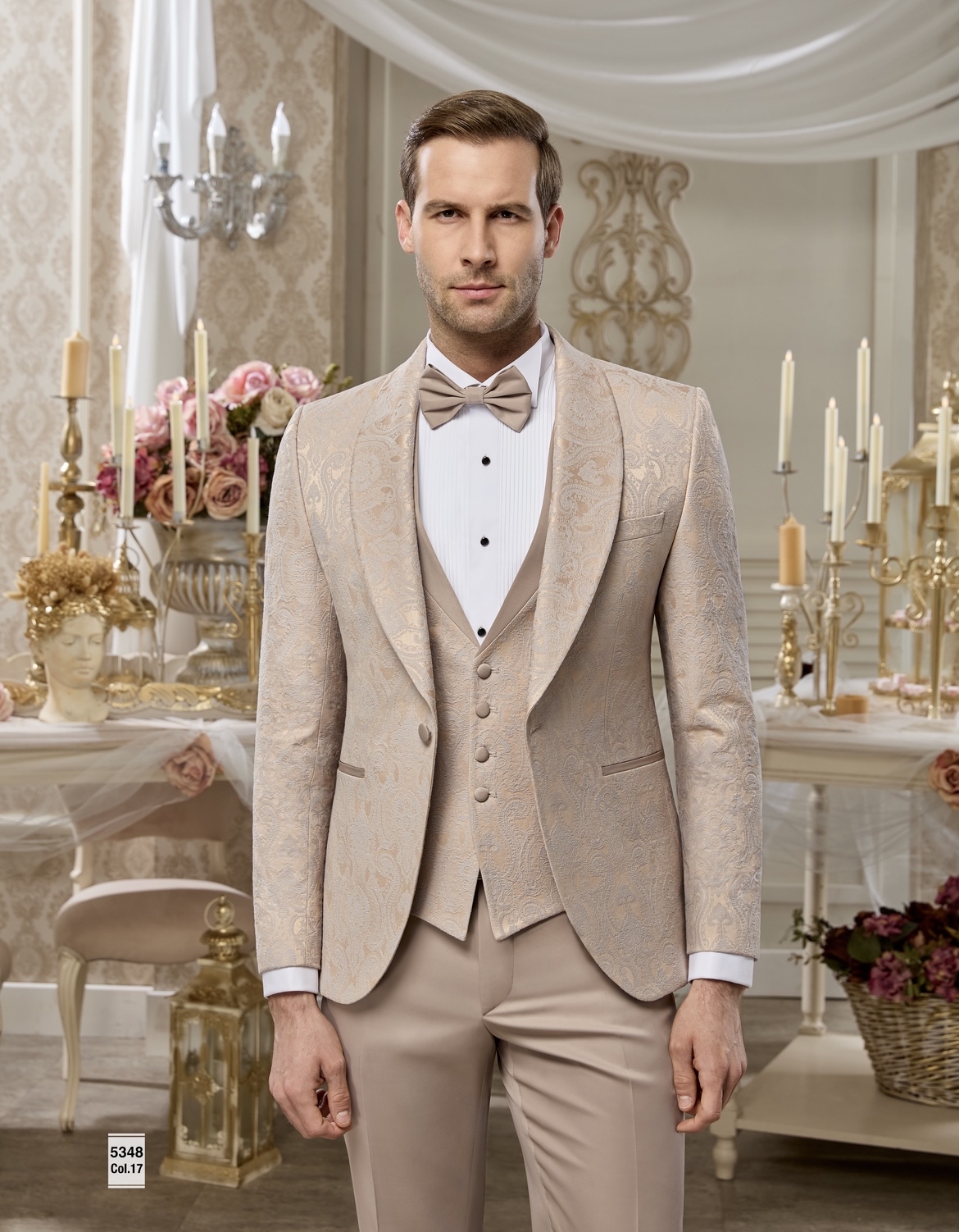 Бежовозлатист церемониален костюм от 4 части "Beige-Gold 4-Piece Tuxedo Suit"